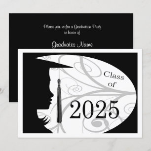 Black and White Silhouette 2025 Graduation Party Invitation