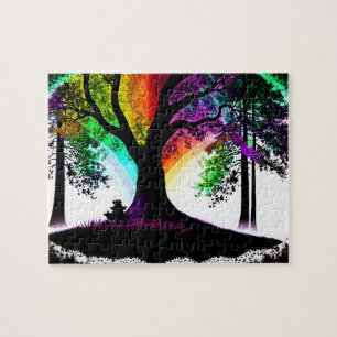 Black and White Silhouette Abstract Rainbow Sky Jigsaw Puzzle