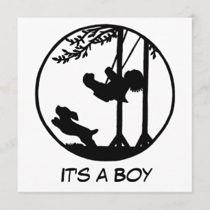 Black and white silhouette art baby shower invitation