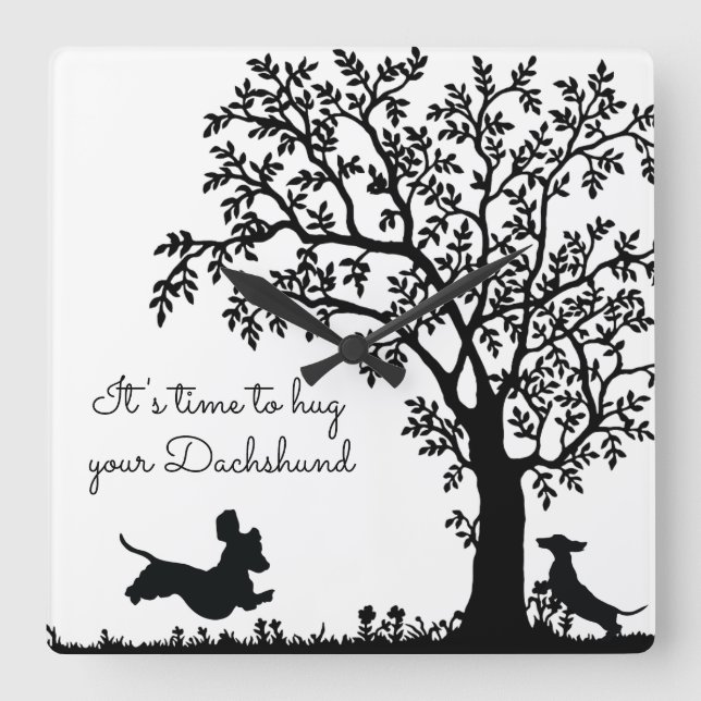 Black and White Silhouette Dachshund Wall Clock (Front)