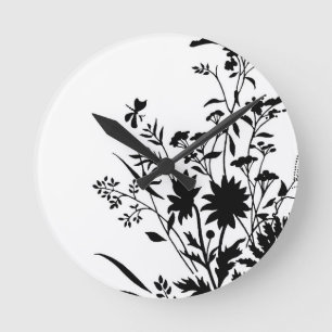 Black and White Silhouette Floral...wall clock