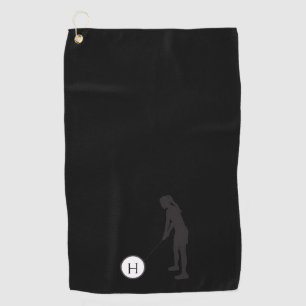 Black and White silhouette girl golfer ladies Golf Golf Towel