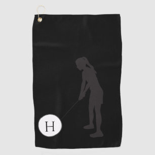 Black and White silhouette girl golfer ladies Golf Towel