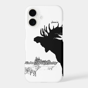 Black and White Silhouette Vintage Moose Wolf
