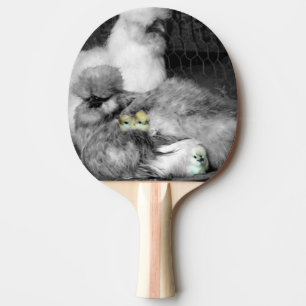 Black and White Silkie Chickens with yellow Chicks Ping Pong Paddle