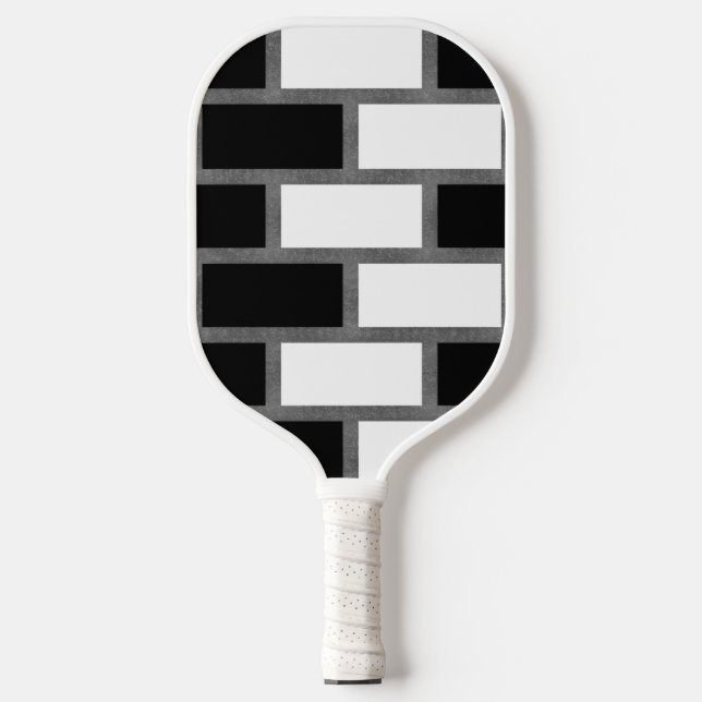 Black And White Sillitoe Tartan Chequered Pattern Pickleball Paddle (Front)