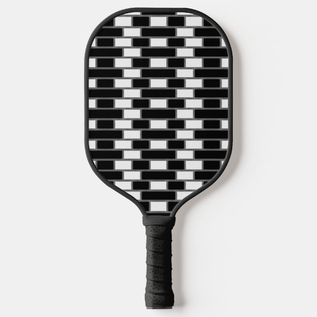 Black And White Sillitoe Tartan Chequered Patterne Pickleball Paddle (Front)