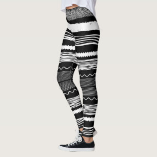 Black and White Silly String Striped Leggings