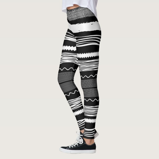 Black and White Silly String Striped Leggings (Left)