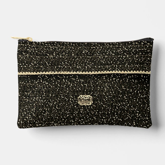 Black And White Silver Grey Artisan Crochet Print  Accessory Pouch (Front)