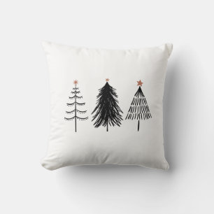 Black and White Simple 3 Pine Trees Throw Pillow