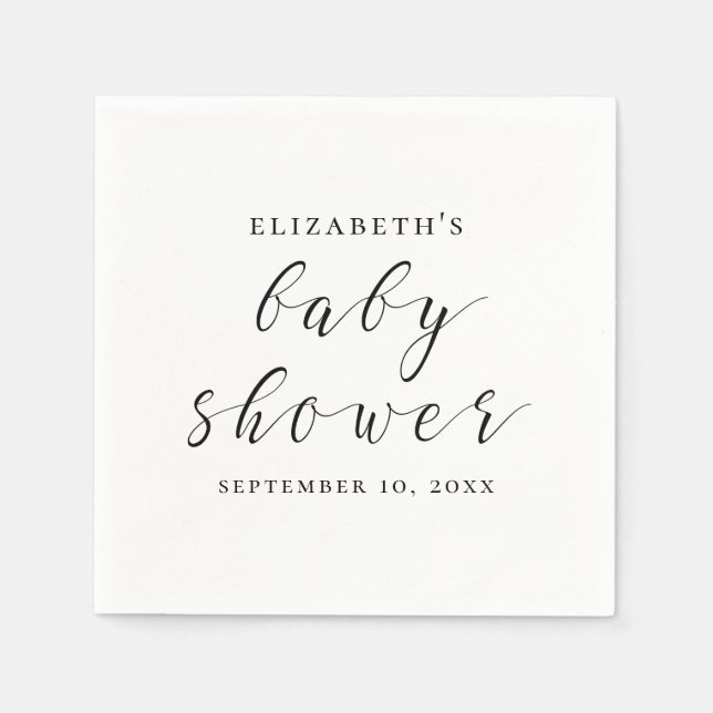 Black and white simple calligraphy baby shower napkin (Front)