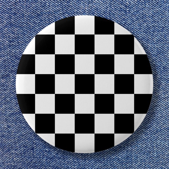 Black and White Simple Check Pattern 1 Inch Round Button (Black and White Simple Check Pattern Pinback Button)