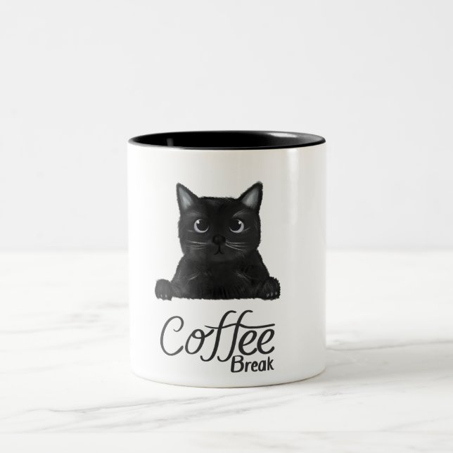 Black and White Simple Cute Coffee Break Mug (Center)