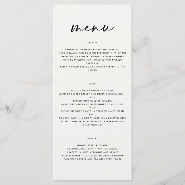 black and white simple elegant script wedding  men menu (Front)