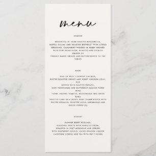 black and white simple elegant script wedding men menu