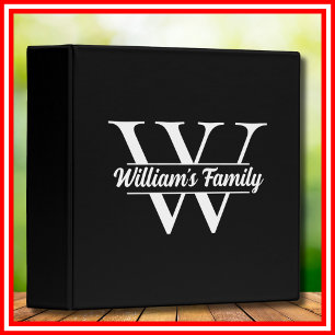 Black and White Simple Family Monogram Binder