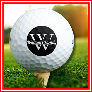 Black and White   Simple Family Name Monogram  Golf Balls