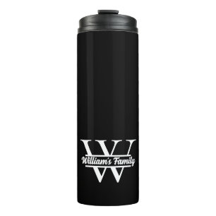 Black and White   Simple Family Name Monogram  Thermal Tumbler