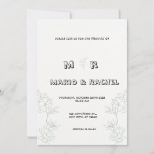 Black and White Simple Floral Illustration Wedding Invitation