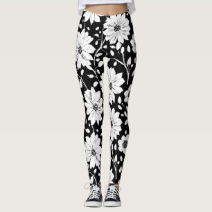 Black and White Simple Flower Seamless Pattern Leggings