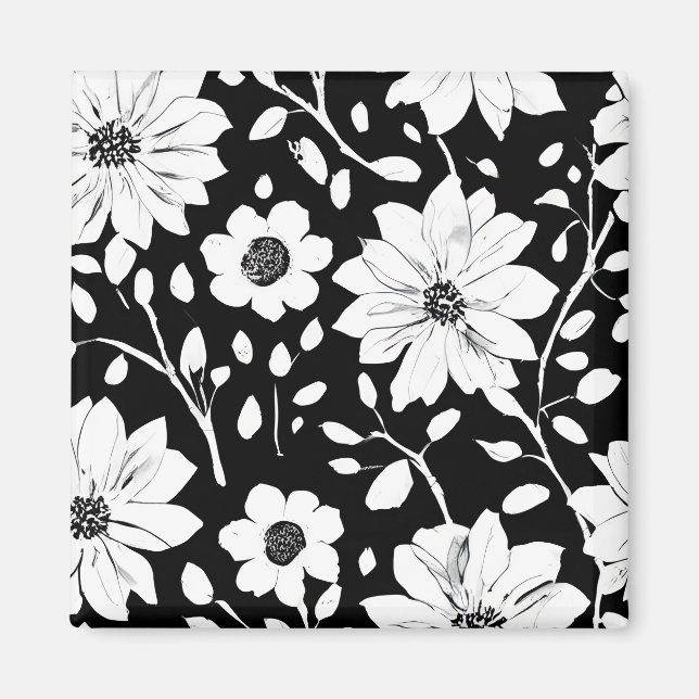 Black and White Simple Flower Seamless Pattern Magnet (Front)
