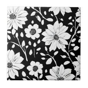Black and White Simple Flower Seamless Pattern Tile