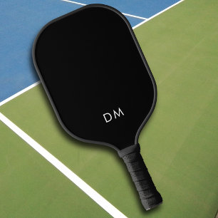 Black and White Simple Initials Elegant Modern Pickleball Paddle