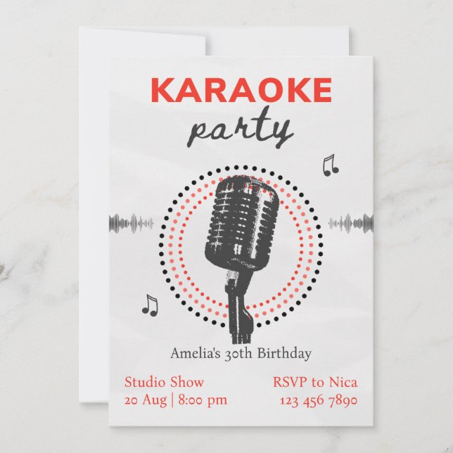 Black and White Simple Karaoke Birthday Party Invitation (Front)