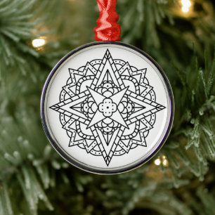 Black and White Simple Mandala Metal Ornament