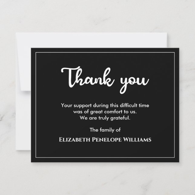 Black And White Simple Minimalist Memorial Funeral Thank You Card (Front)