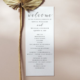 Black and white simple minimalist script wedding program