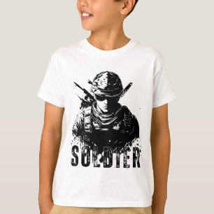 Black and White Simple Minimalist Soldier T-shirt