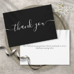 Black And White Simple Modern Elegant Script Thank You Card<br><div class="desc">Simple modern elegant black script thank you card. You can personalize with your own thank you message on the reverse or if you would prefer to add your own handwritten message simply delete the text. A perfect way to say thank you! Designed by Thisisnotme©</div>