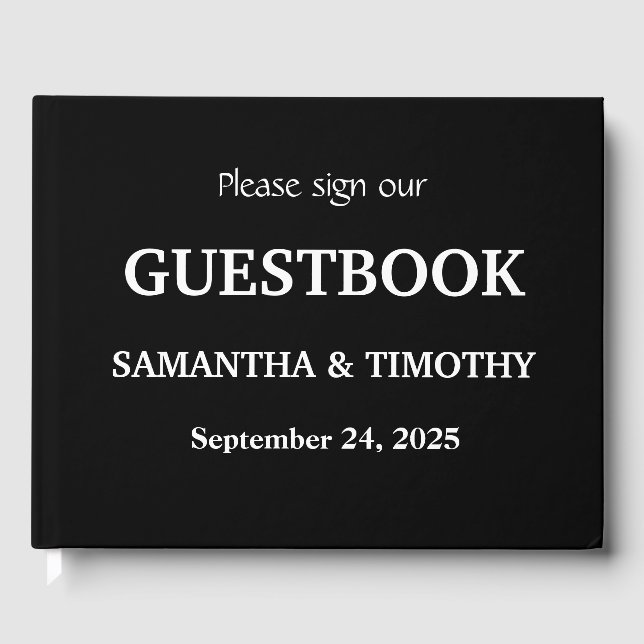 Black and White Simple Modern Minimalist Wedding Guest Book (Front)