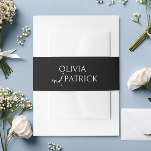 Black and White Simple Modern Minimalist Wedding Invitation Belly Band
