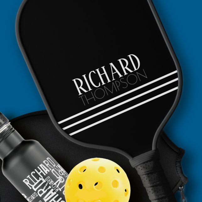 Black and White Simple Modern Personalized Name Pickleball Paddle (Creator Uploaded)