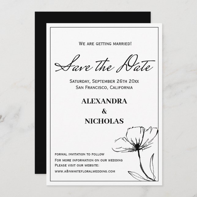  Black And White Simple Modern Save The Date (Front/Back)