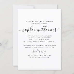 Black and white simple modern script baptism invitation