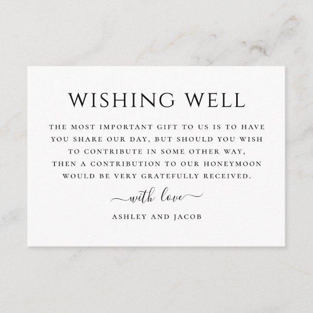 Black and white simple modern wedding wishing well enclosure card (Front)