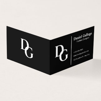 Black And White Simple Monogram Personal Folded 