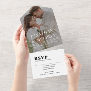 Black and White Simple Overlay Photo Wedding All In One Invitation
