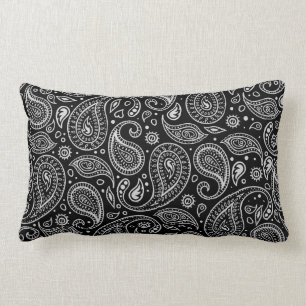 Black and White Simple Paisley Print Lumbar Pillow