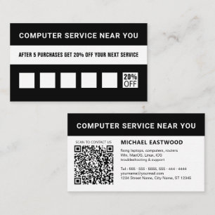 Black And White Simple Professional QR Code Loyalty Card