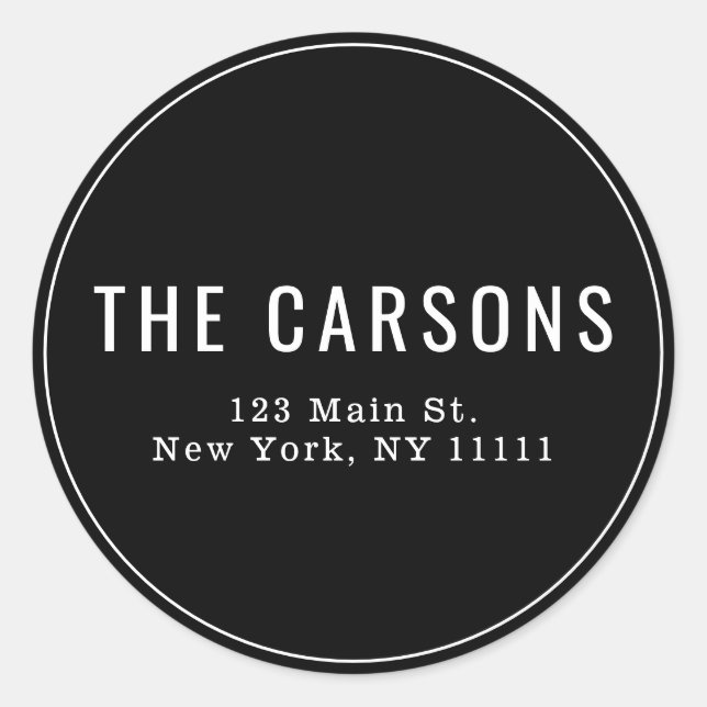 Black and White Simple Round Return Address Label (Front)