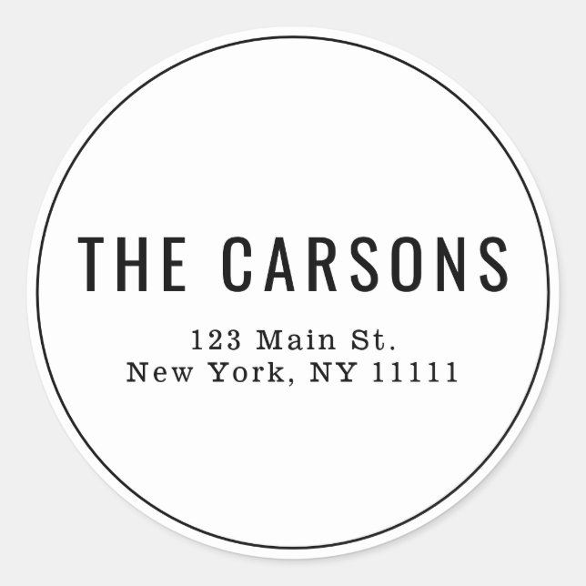 Black and White Simple Round Return Address Label (Front)