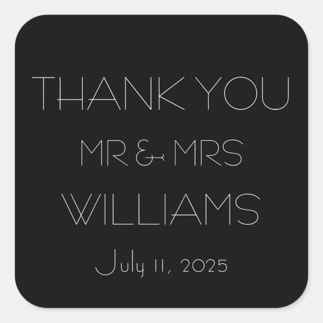 Black and White Simple Script Minimalist Wedding Square Sticker (Front)