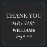 Black and White Simple Script Minimalist Wedding Square Sticker<br><div class="desc">Beautiful,  modern,  minimalist,  Black and white Wedding thank you stickers. Please personalize with your details.</div>