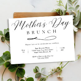 Black and White Simple Script Mother's Day Brunch Invitation