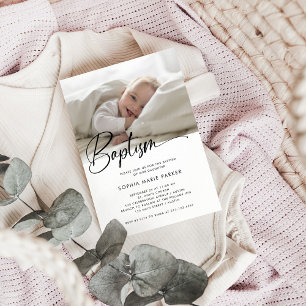 Black and White Simple Script   Photo Baptism Invitation